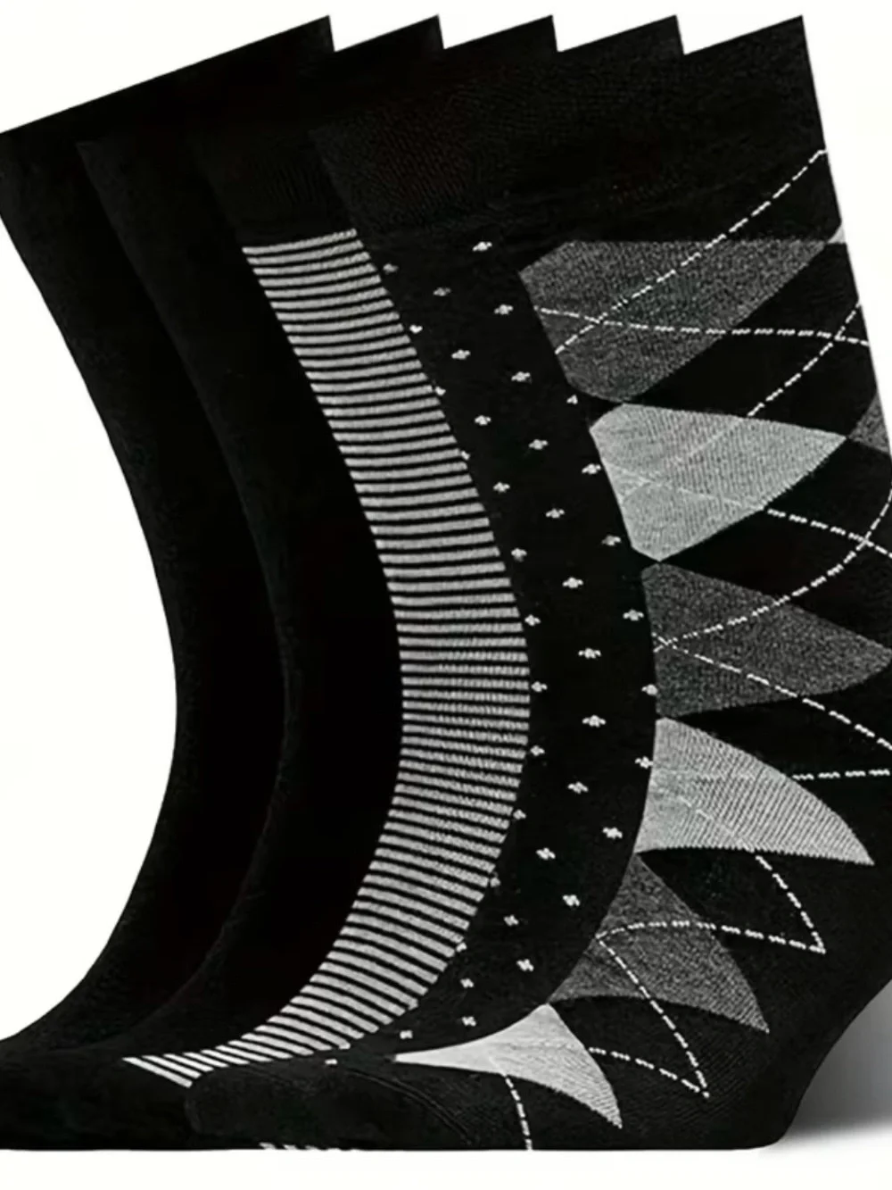 Classic Elegant, Black and Gray Patterned Crew Socks - For Elegant Men’s. 5 Pac.